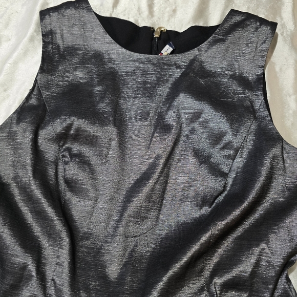 Tommy Hilfiger Metallic Dark Silver Stretch Taffeta Fit & Flare Dress - Picture 4 of 14